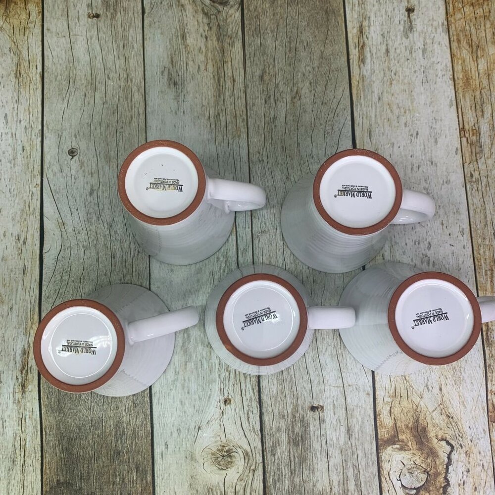 World Market TERRA COTTA WHITE Earthenware Portugal Rings Coffee Cup Mugs Set 5 - Picture 6 of 8